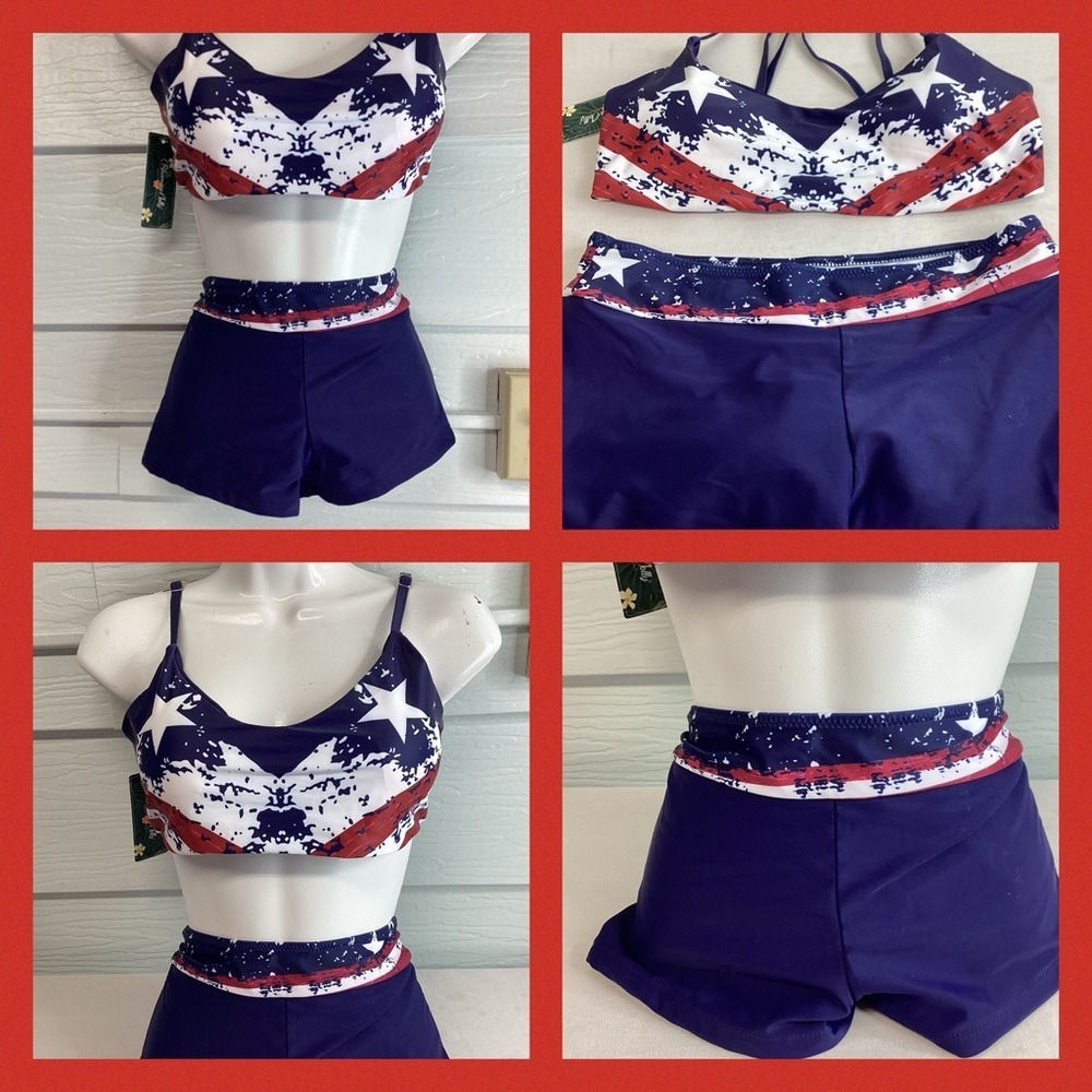 Patriotic, red, white and blue two piece boy short swimsuit - Picture 5 of 6